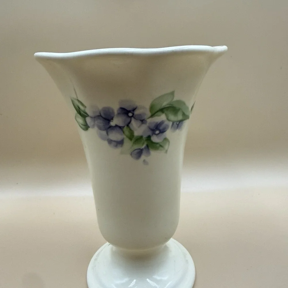Pfaltzgraff April Footed Vase Ceramic Purple Floral Pattern Cottagecore Vintage